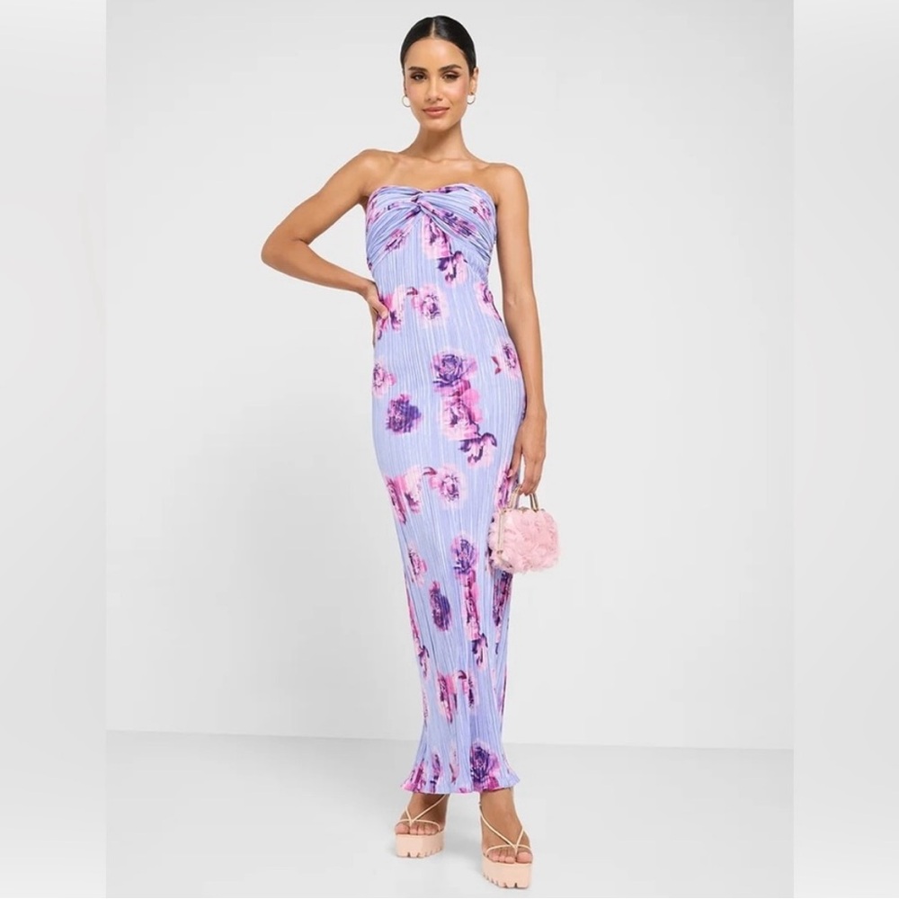 NWT: COMMENSE // Floral Plisse Twist Tube Long Dress